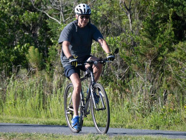 US President Joe Biden was left shaken after falling from his bike. Picture: AFP