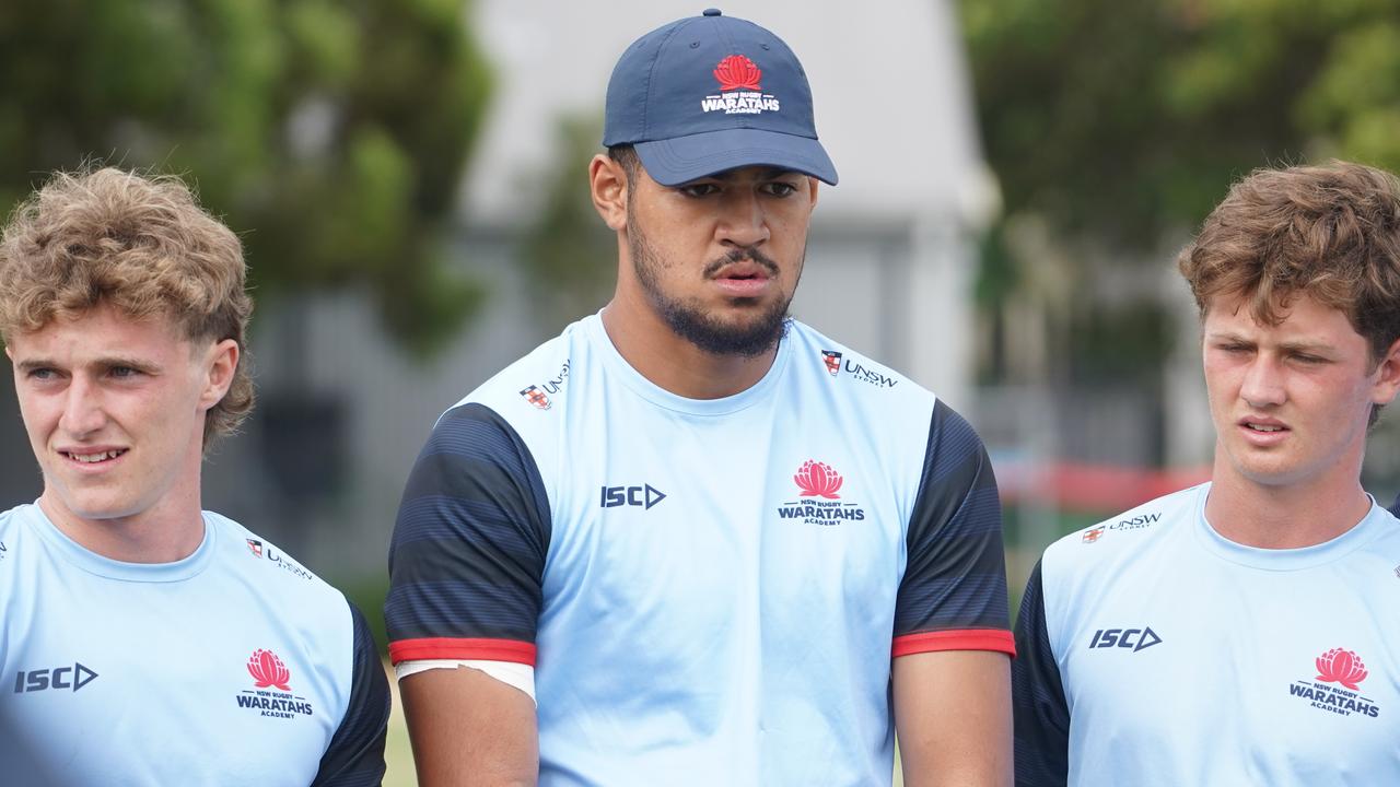 Young rugby player Zion Poitaha stands head and shoulders above his teammates. Picture: NSW Waratahs