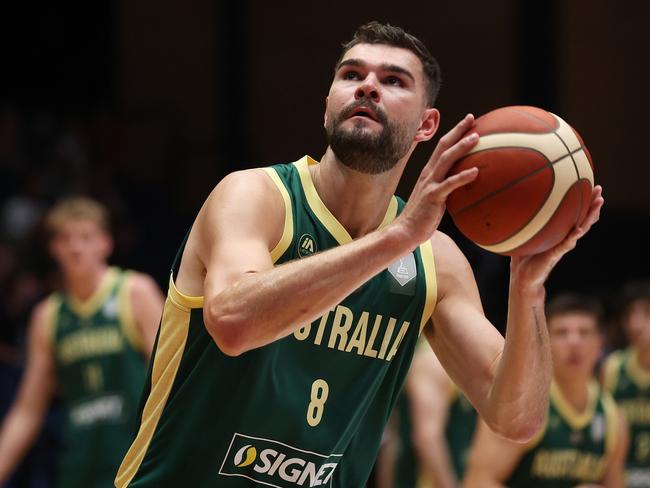 Humphries warms up before the FIBA Asia Cup 2025 qualifying match between Australia Boomers and Korea. Picture: Getty