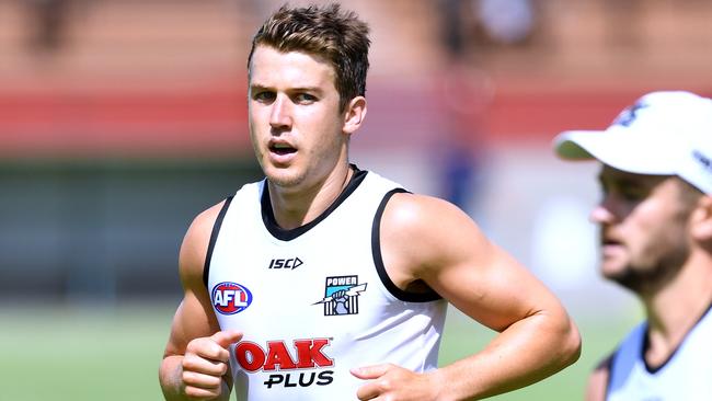 Jack Trengove returned to training with his Port Adelaide teammates on Monday following the Power’s Christmas break. Picture: AAP Image/Mark Brake