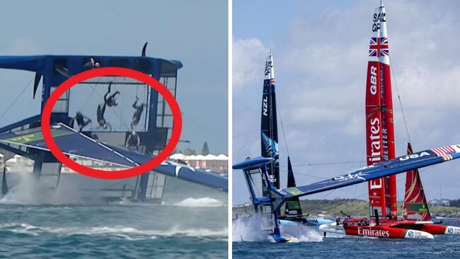 Team USA's crew tumble down.
