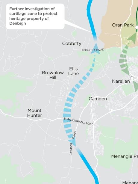 The location of the M9 Outer Sydney Orbital tunnel, demonstrated by the arrows.