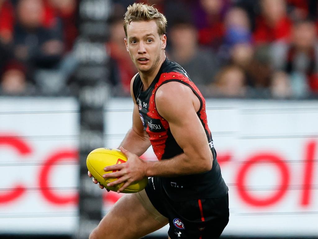 MELBOURNE, AUSTRALIA - APRIL 25: Darcy Parish of the Bombers in action during the 2024 AFL Round 07 match between the Essendon Bombers and the Collingwood Magpies at the Melbourne Cricket Ground on April 25, 2024 in Melbourne, Australia. (Photo by Dylan Burns/AFL Photos via Getty Images)