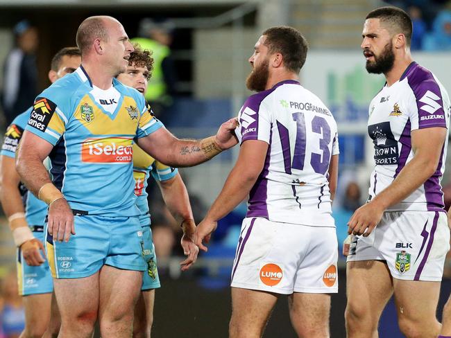 Matt White (left) has switched sides and looks good for a spot on the Storm bench. Picture: Adam Head