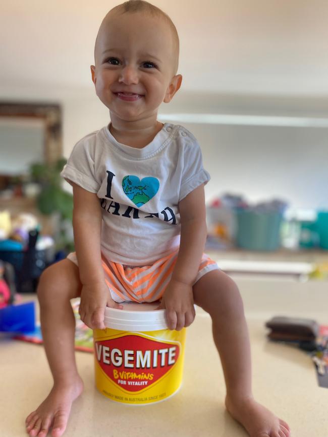 Our cheeky little Otis is 17 months old. He is little but loud and this gorgeous little boy has learnt how to climb every single thing in our house. Today I found him on the kitchen bench with his bucket of Vegemite. Safe to say I can’t take my eyes off him for a moment now. He is the happiest little Vegemite!