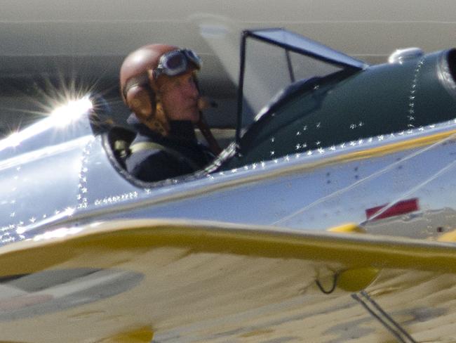 Before taking off ... Harrison Ford in the plane at the Santa Monica Airport, California. Picture: Snapper Media Group