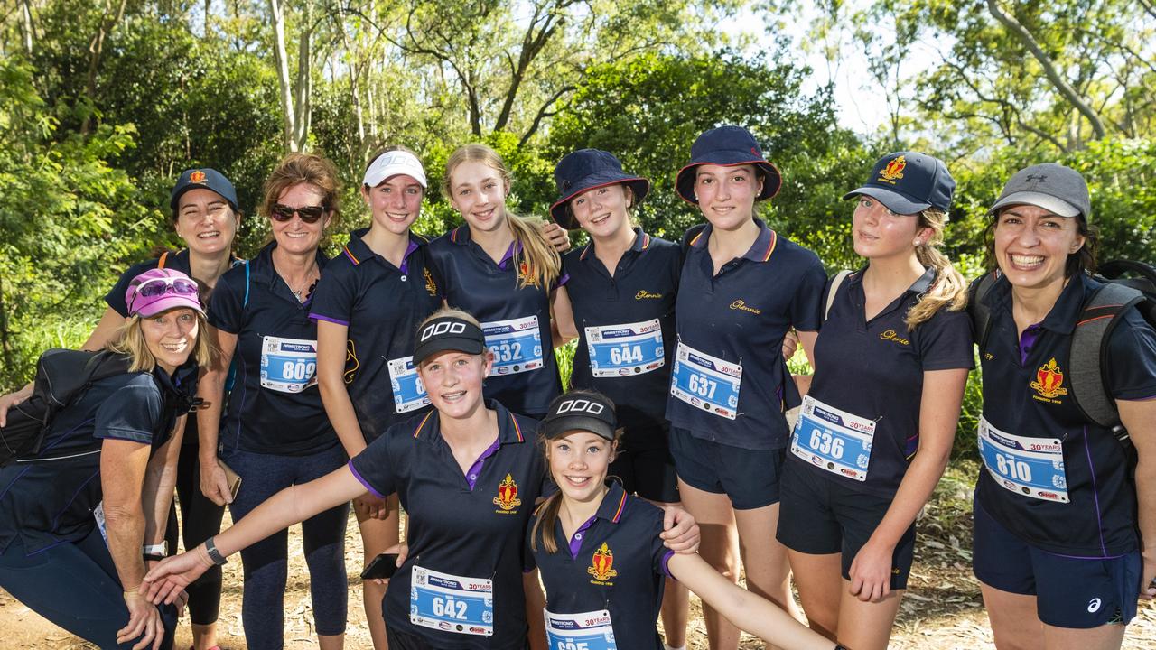 Members of The Glennie School team (from left) Cathy Waters, Leanne Farrell, Sue Watts, Xanthe Schubert, Rylee Franke, Lydia Stanhope, Emmy Douglas, Ella Coggan, Emily Scott and (front) Kate Rattray (left) and Ella Donavan at the 2022 Hike for the Homeless. Picture: Kevin Farmer