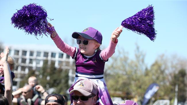 Melbourne Storm players return to Melbourne to greet the fans after last nights Grand Final loss to the Sydney Roosters.     . Pic: Michael Klein