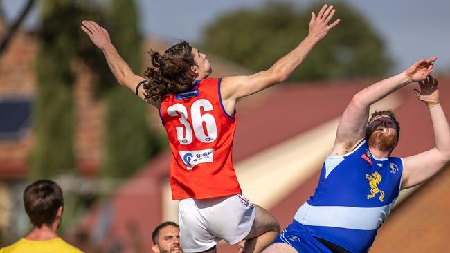 Lachlan Taylor flies in the ruck for Mernda. Picture: Field of View Photography