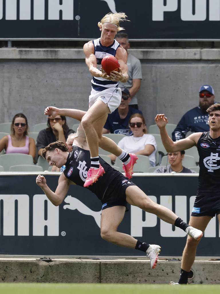 As well as taking an absolute screamer in February, Oliver Dempsey impressed around the ground for the Cats in their win over Carlton. Picture: Michael Klein