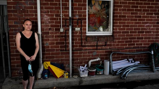 Kirsty Patterson, social housing Mum of five, have spent weeks living in raw sewage, as they are waiting for the Department of Housing to fix the ongoing problem with drains. Picture: Mireille Merlet