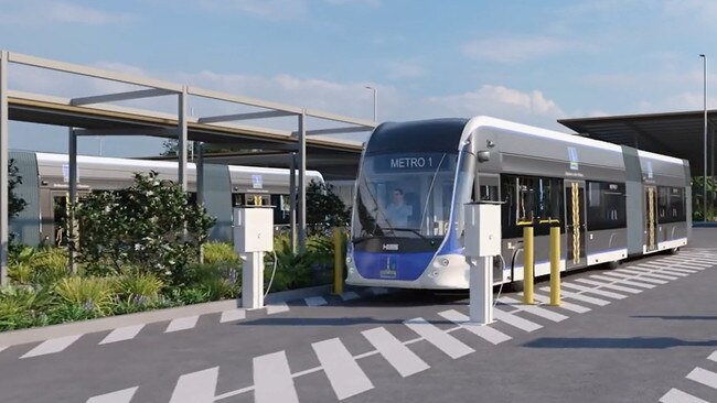 An artist's impression of how the new Brisbane Metro electric bus charging depot in Rochedale will look once it is operational next year. Photo: Supplied.