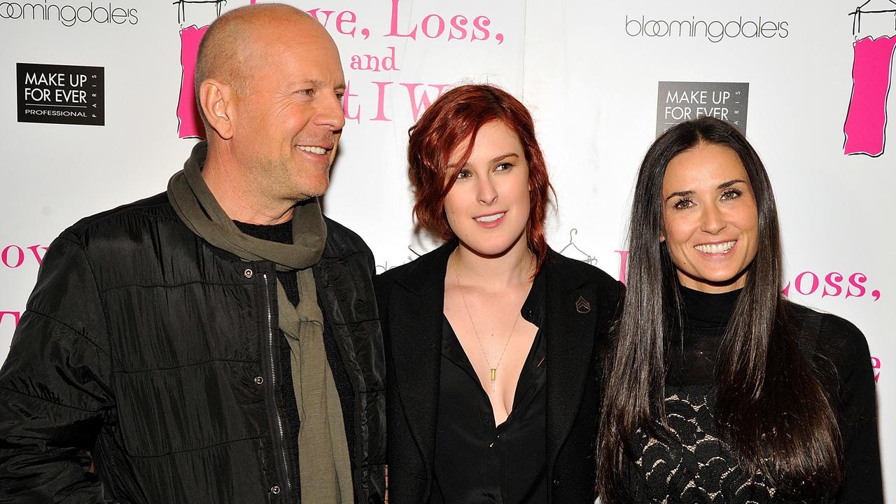 Bruce Willis, Rumer Willis and Moore. Picture: Joe Corrigan/Getty Images