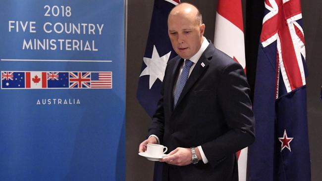 Federal Minister for Home Affairs Peter Dutton is seen prior to the 2018 Five Country Ministerial meeting on the Gold Coast, Tuesday last year. Picture: AAP