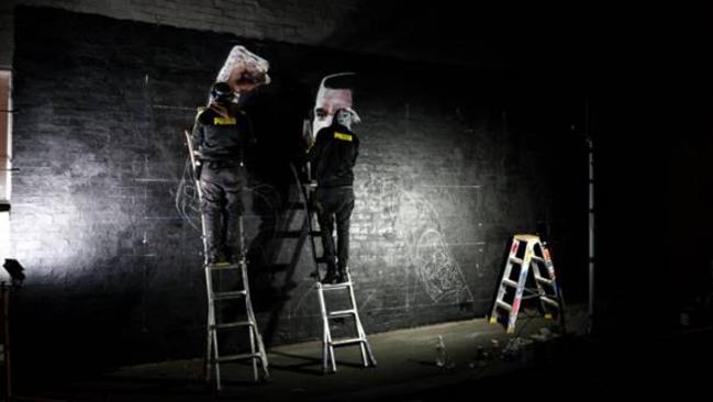 It was a long night of painting to create the Dustin Martin mural. Picture: Supplied