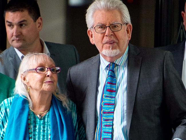 Alwen Hughes with husband Rolf Harris in 2014, after he was found guilty of 12 indecent assault charges at Southwark Crown Court. Picture: Ben A. Pruchnie/Getty Images