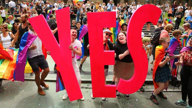 Marriage equality supporters celebrate in Melbourne. Picture: Getty Images