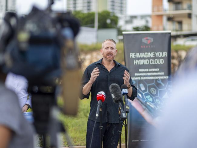 NEXTDC chief executive Craig Scroggie speaking at the soon to be Darwin Data Centre. Picture: Floss Adams.