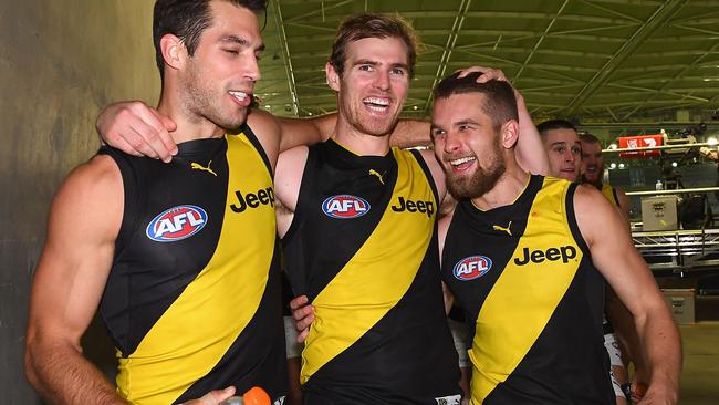 Happy Tigers Alex Rance, David Astbury and Dan Butler.