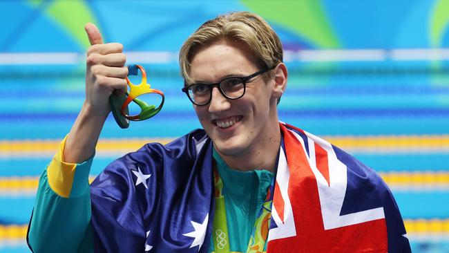 Australia's Mack Horton with his gold medal after winning the Mens 400m. Picture. Phil Hillyard
