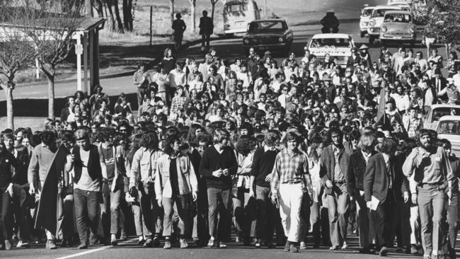 July 1971: Students demonstrate in Brisbane against the whites-only Springboks rugby union team’s six-week tour of the country.