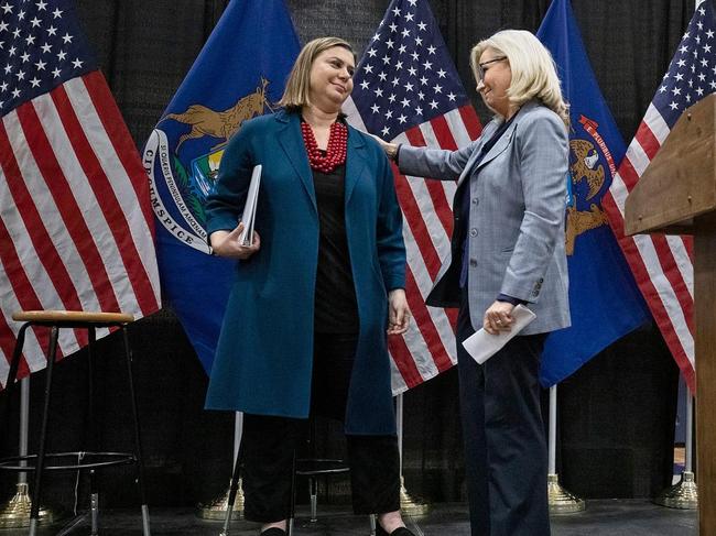 Elissa Slotkin, the Democrats’ candidate in Michigan, receives the backing of Liz Cheney at a campaign event. Picture: BILL PUGLIANO/GETTY IMAGES/The Times