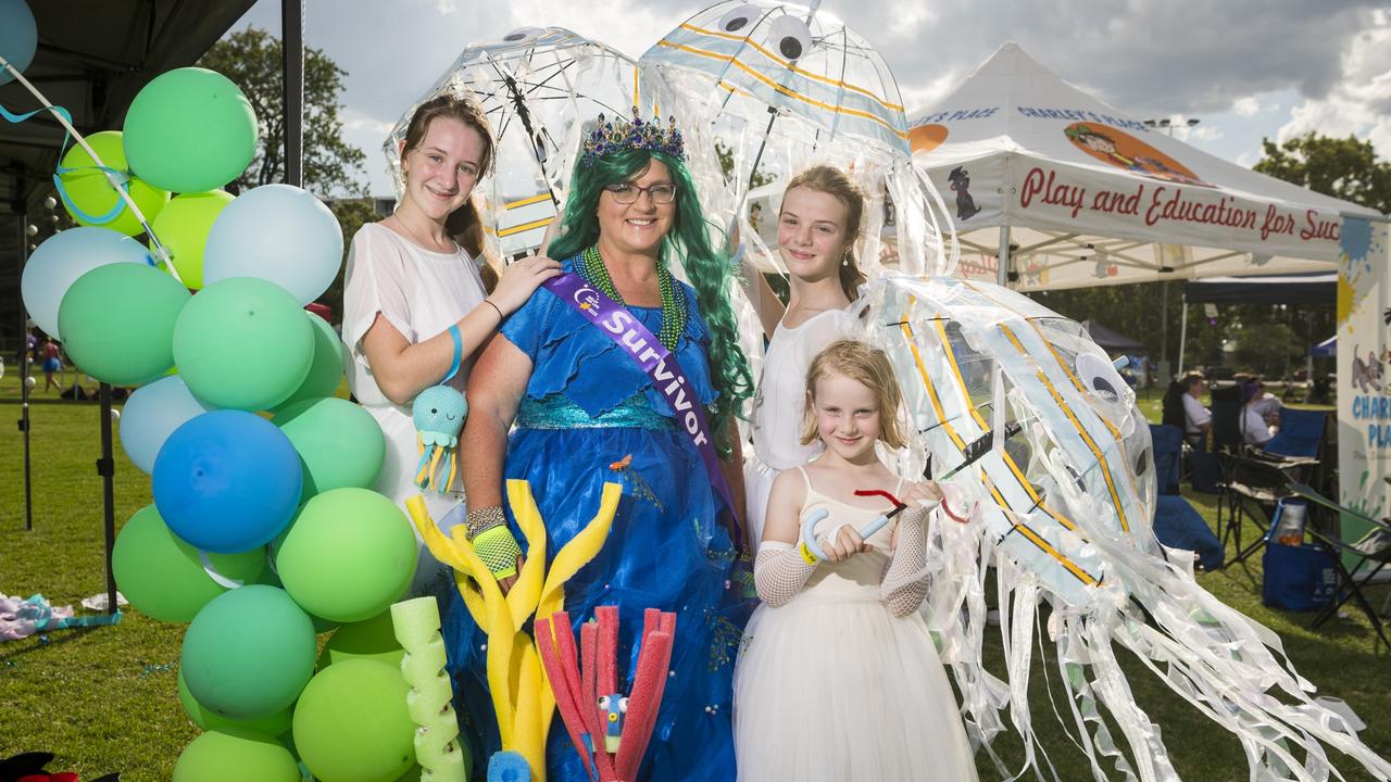 Jeni Bonell with her daughters (from left) Eve, Rachel and Katelyn Bonell during the Relay for Life 2021 at Frogs Hollow Queens Park, Saturday, October 23, 2021. Picture: Kevin Farmer