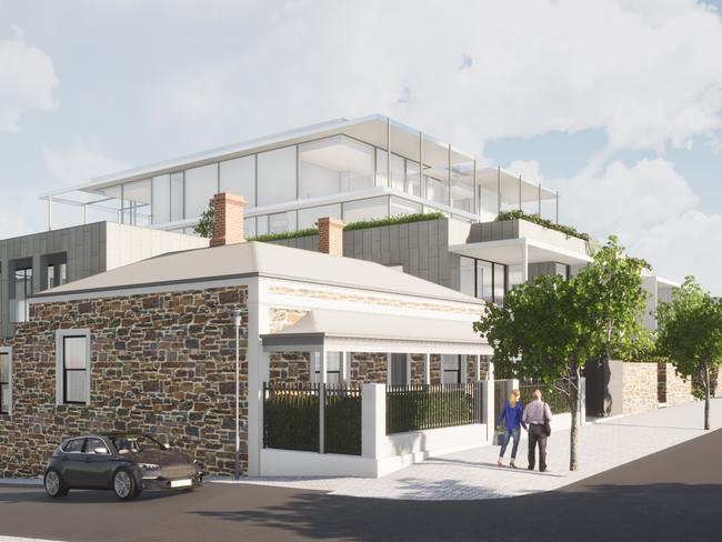 A five-storey Brougham Pl development that will include 11 penthouses and the restoration of two heritage-listed properties. Pic: James Katsaros