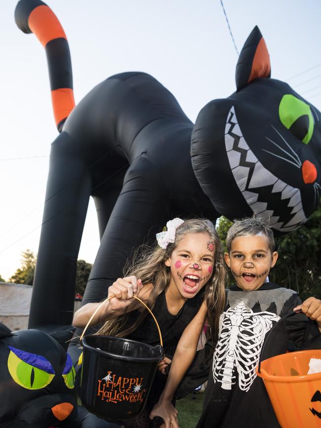 Sophia and Elijah Hooper trick or treating on Halloween in Newtown, Sunday, October 31, 2021. Picture: Kevin Farmer