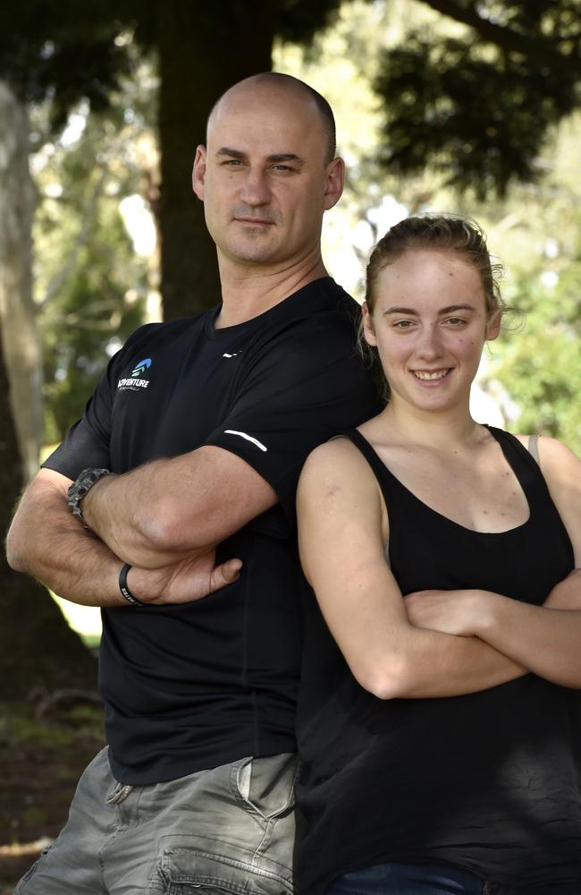 Mountaineer Alyssa Azar with her father, Glenn Azar, back in Toowoomba from Mt Everest after the earthquake in 2015. Picture: Bev Lacey / The Chronicle