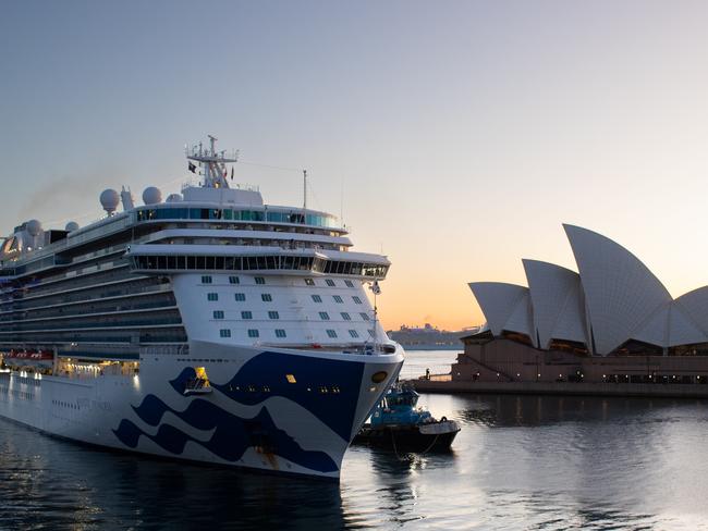 The Majestic Princess arrived at the overseas passenger terminal in Circular Quay about 5.30am on Saturday. Picture: Julian Andrews