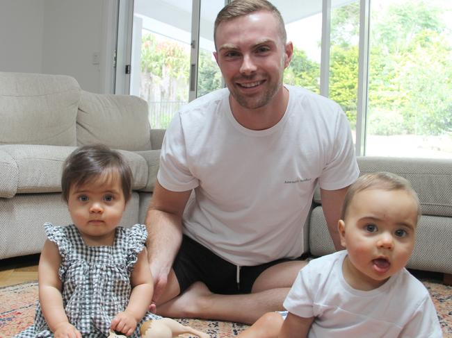 Cameron  Long  with children Montana and Ezekiel. Picture: Madeline Crittenden