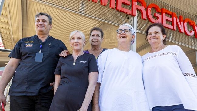 Dr Didier Palmer, Leanne Van Oosterwijck, Maureen Hill, Frances Hearne and Jillian Edgar are still staff at the Royal Darwin Hospital – two decades on from the Bali bombings. Picture: Floss Adams.