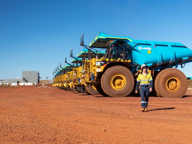 New Caterpillar 793F haul trucks on site at Rio Tinto's new iron ore Gudai-Darri mine in WA. Pics: Supplied by Rio Tinto