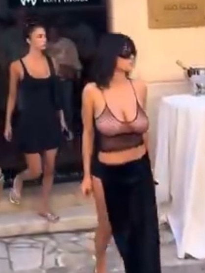 Censori wore a similar look while stepping out for ice cream in Spain on Saturday. Picture: X