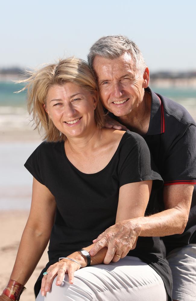 Bruce McAvaney and his wife Annie at home in Adelaide. Picture: Alex Coppel