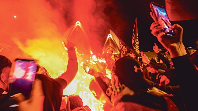 A pro-Palestine protest on the forecourt of the Sydney Opera House following the recent outbreak of war between Israel and Palestine. Picture: NCA NewsWire/Jeremy Piper