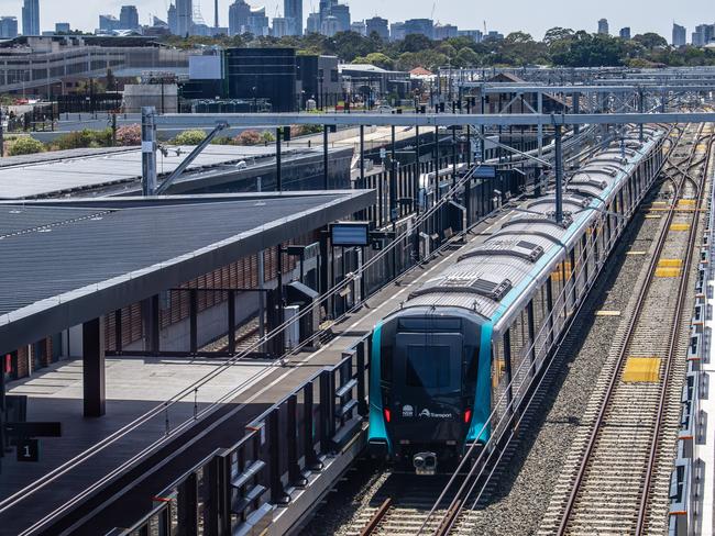 Sydney Metro City and Southwest train TS45 at Sydenham station during testing.