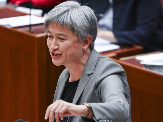 CANBERRA, AUSTRALIA, NewsWire Photos. AUGUST 3, 2023: Senator Penny Wong during Question Time in the Senate at Parliament House in Canberra. Picture: NCA NewsWire / Martin Ollman