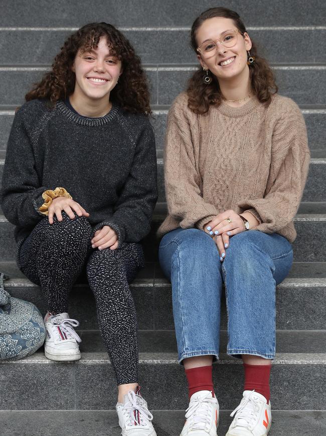 Students Eden Cohen and Goldie Karp outside UTS. They are voting Labor. Picture: Brett Costello