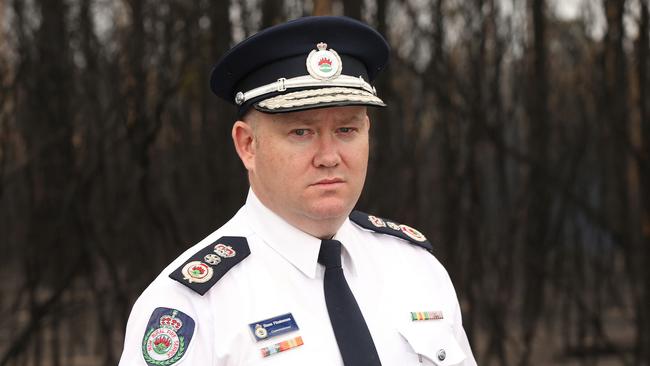 Rural Fire Service commissioner Shane Fitzsimmons on the fire ground at Kurri Kurri. Picture: Peter Lorimer