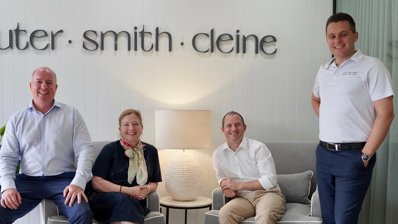 Suter Smith Cleine Real Estate Agency’s Ian and Linda Suter, Clint Smith and Tyron Cleine at their Noosa Heads-based agency. Picture: Katrina Lezaic