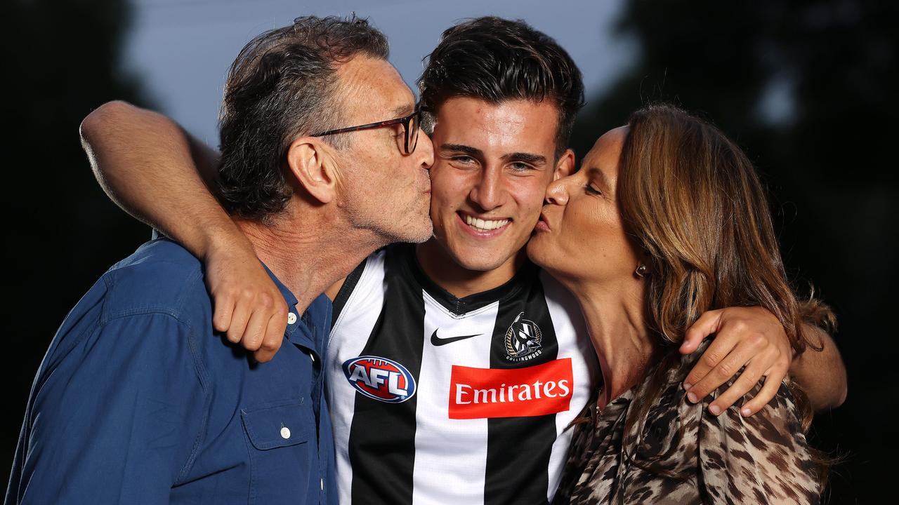 New Magpie Nick Daicos with parents Peter and Colleen. Picture: Mark Stewart