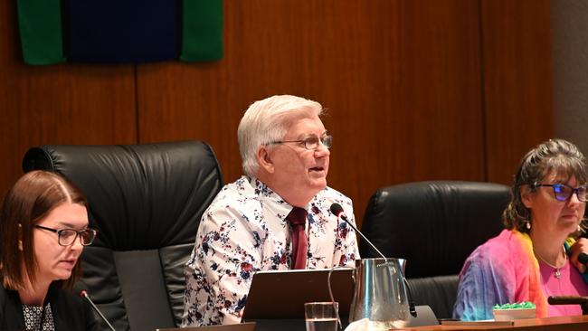 Division 4 councillor Terry James suggested Cr Olds’ motion be withdrawn for further consideration at a workshop, to Cr Olds’ vexation. Picture: Isaac McCarthy