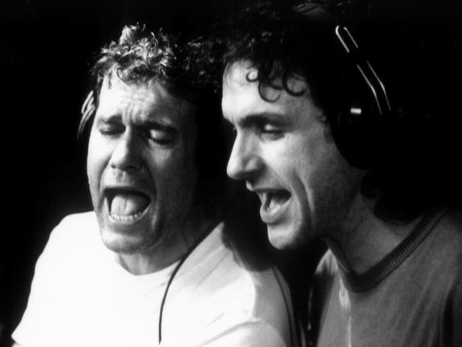 Barnes  with Cold Chisel bandmate Ian Moss during a recording session in Sydney.