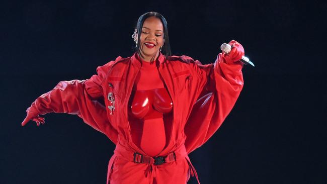 Rihanna performs during the halftime show of Super Bowl LVII earlier in February. Picture: AFP