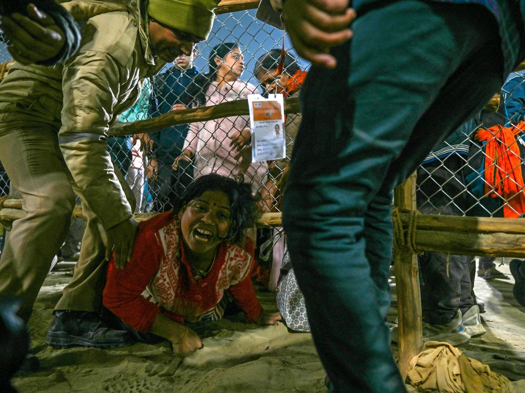 A devotee reacts at the site of a stampede. Picture: AFP