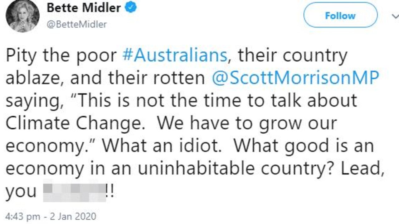 Bette Midler has previously lashed out against our PM Scott Morrison.