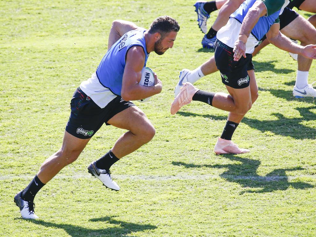 South Sydney Rabbitohs player, Sam Burgess, at a training session at Redfern Oval after splitting with wife Phoebe Burgess. Picture: Dylan Robinson