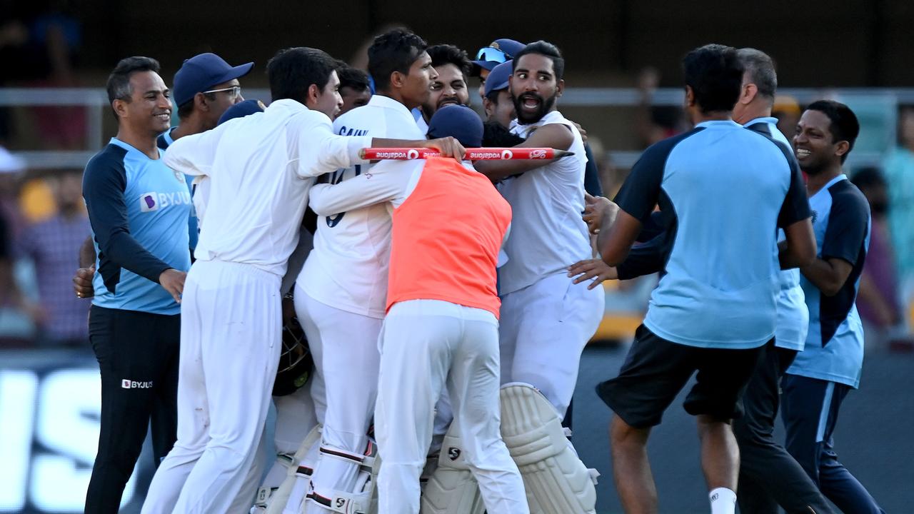 India celebrate the win at the Gabba. Photo: Bradley Kanaris/Getty Images.